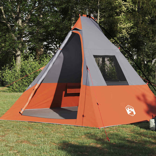 vidaXL Tipi Tent with Roof Grey and Orange 383 x 338 x 217 cm Taffeta