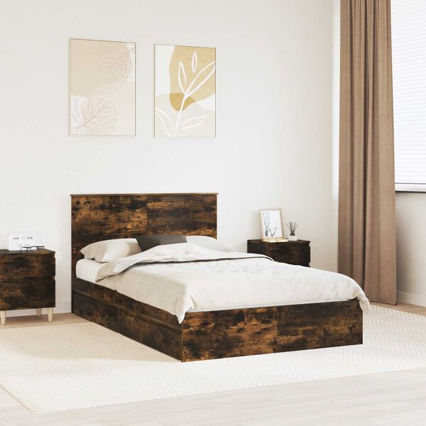 vidaXL Storage Bed with Drawer Smoked Oak 120 x 190 cm Engineered Wood