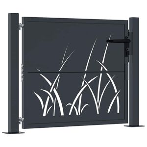 vidaXL Garden Gate Anthracite 100x75 cm Steel Grass Design