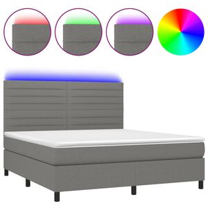 vidaXL Box Spring Bed with Mattress&LED Dark Grey 160x200 cm Fabric
