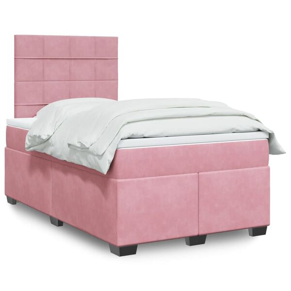 vidaXL Box Spring Bed with Mattress Pink 120x200 cm Velvet