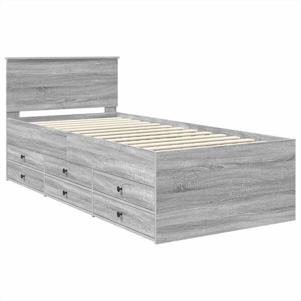 vidaXL Daybed Manual Grey Sonoma and Black 90 x 200 cm Engineered Wood
