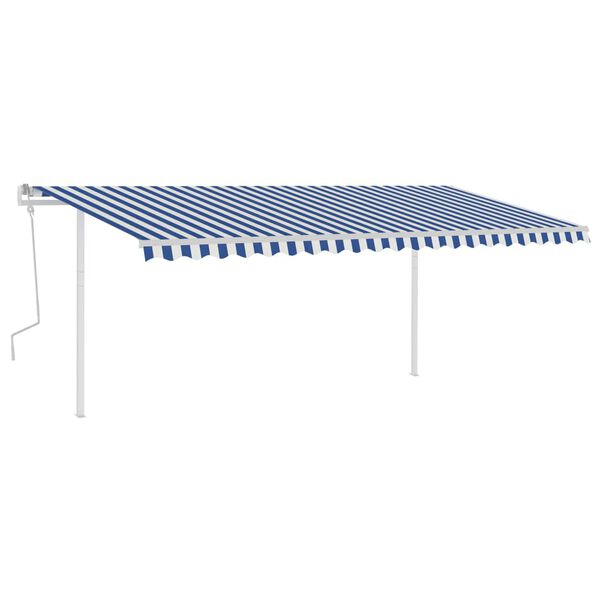 vidaXL Manual Retractable Awning with Posts 5x3.5 m Blue and White