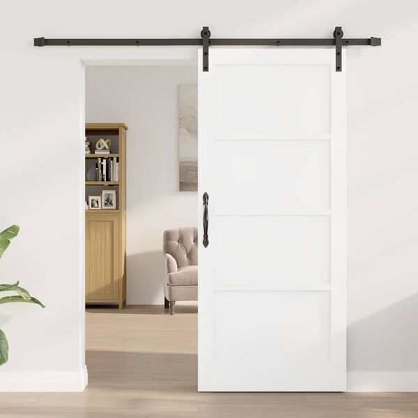 vidaXL Sliding Door White and Black 86 x 198.5 cm Solid Pine Wood