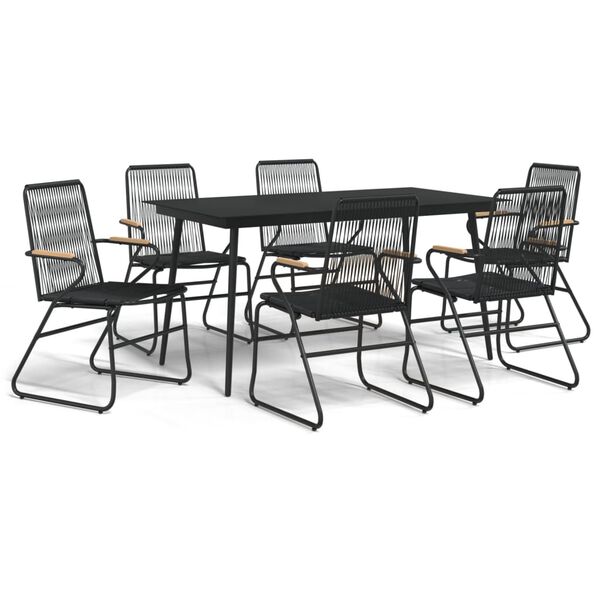 vidaXL 7 Piece Garden Dining Set Black PVC Rattan