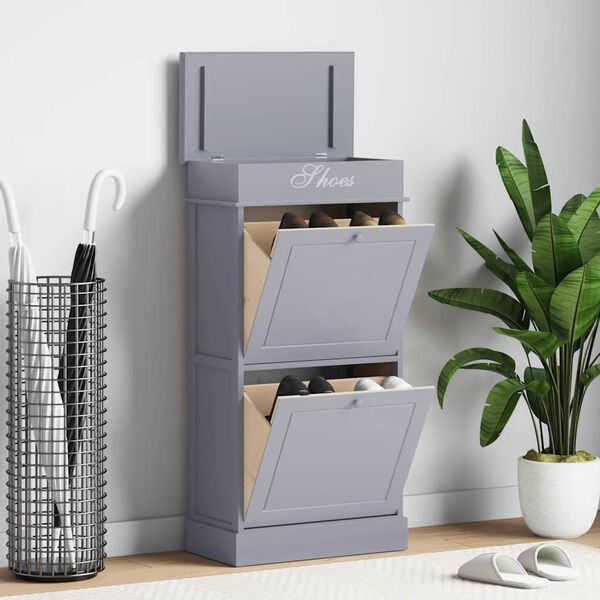 vidaXL Shoe Cabinet Grey 50x28x98 cm Paulownia Wood