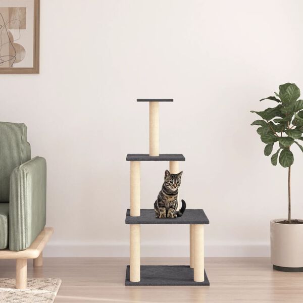 vidaXL Cat Tree with Sisal Scratching Posts Dark Grey 111 cm