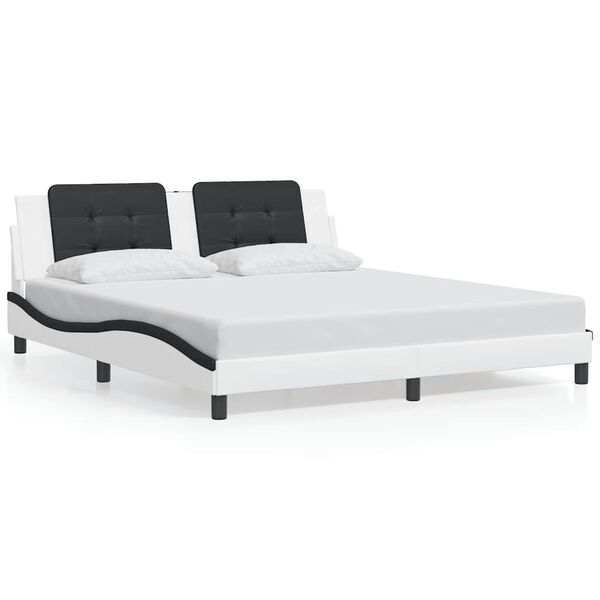 vidaXL Bed Frame without Mattress "Zadar" White and Black 180x200 cm Super King Faux Leather