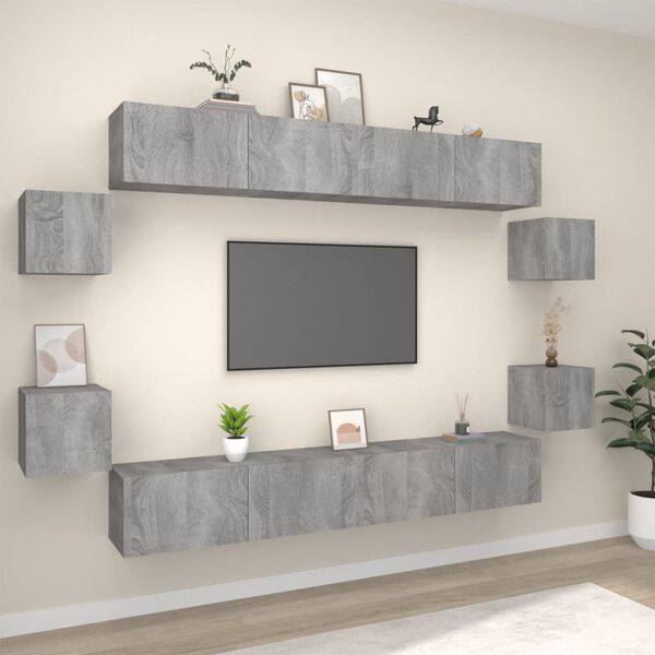 vidaXL 8 Piece TV Cabinet Set Grey Sonoma Engineered Wood