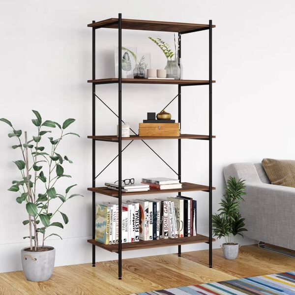 vidaXL 5-Tier Shelving Unit Black and Dark Wood 80x40x163 cm
