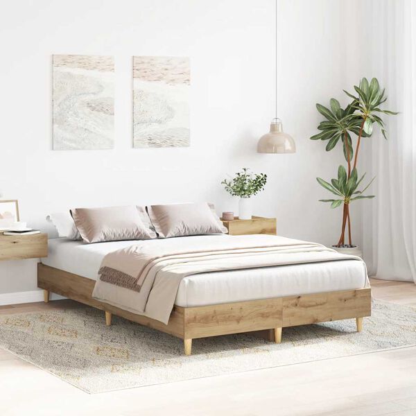 vidaXL Bed Frame No Mattress Artisan Oak 140x190 cm Engineered Wood
