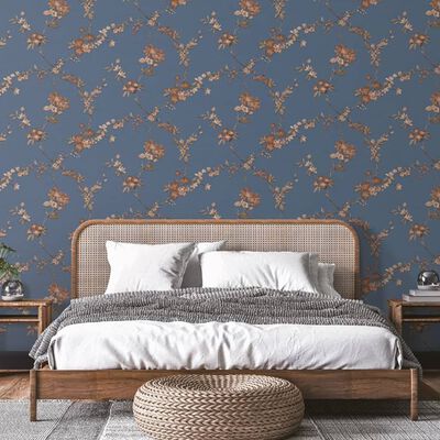 DUTCH WALLCOVERINGS Wallpaper Flower Dark Blue and Bronze