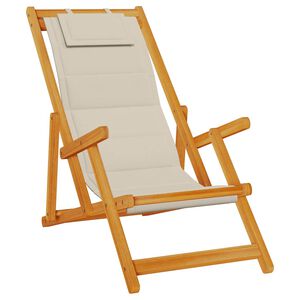 vidaXL Folding Chair with Armrests Taupe Acacia Wood & Textilene