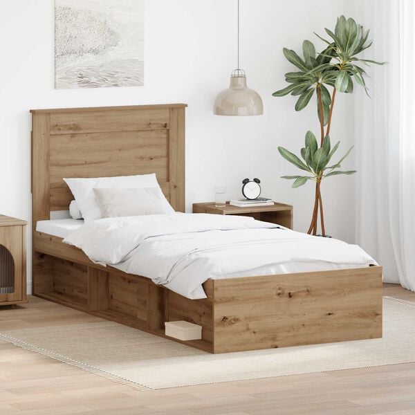 vidaXL Bed Frame Artisian Oak 90 x 190 cm Solid Pine Wood