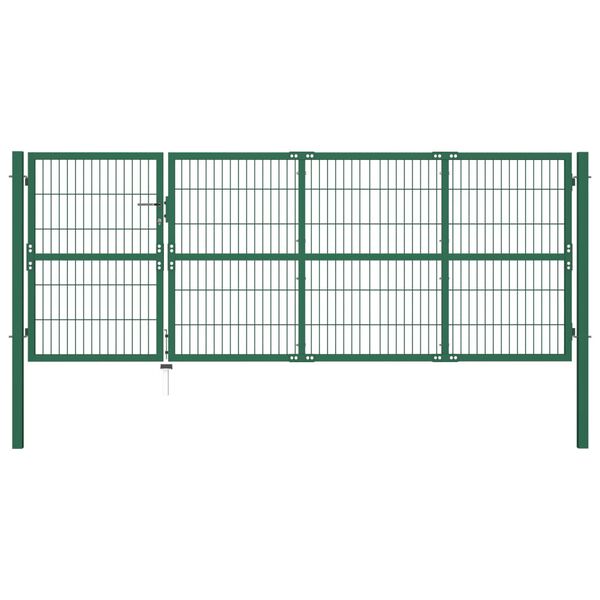 vidaXL Garden Fence Gate with Posts 350x120 cm Steel Green
