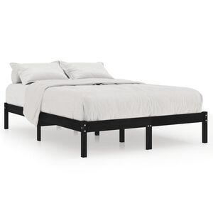 vidaXL Bed Frame without Mattress Black Solid Wood Double