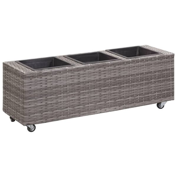 vidaXL Garden Raised Bed with 3 Pots 100x30x36 cm Poly Rattan Grey
