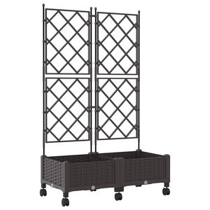 vidaXL Garden Planter with Trellis&Wheels 2 pcs Brown PP