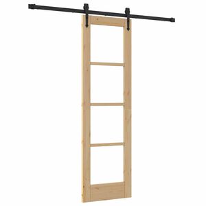 vidaXL Sliding Door Natural 61 x 198.5 cm Solid Pine Wood and Glass