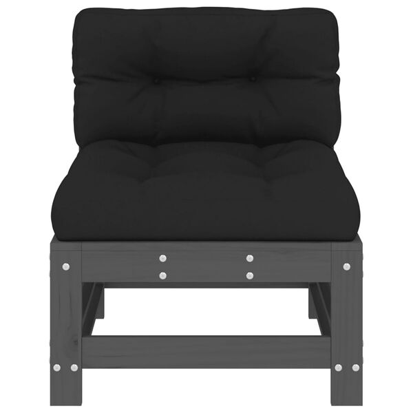 vidaXL Middle Sofa with Cushions Grey Solid Wood Pine