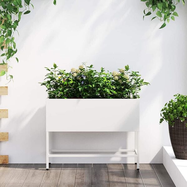 vidaXL Raised Garden Planter White 60 x 26 x 48 cm Steel