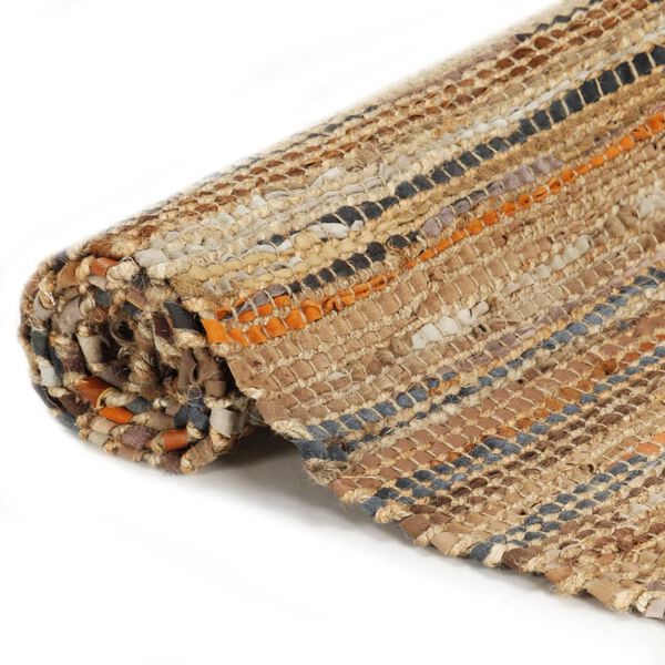 vidaXL Hand-woven Chindi Rug Leather Jute 190x280 cm Tan