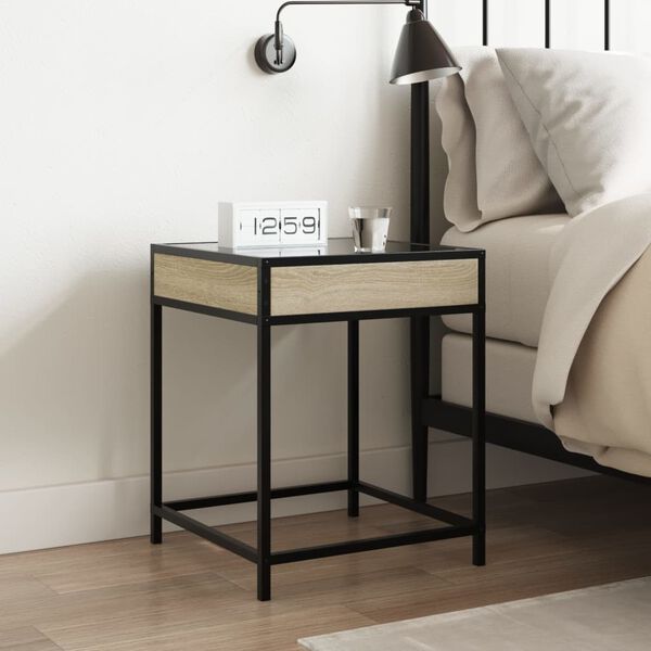 vidaXL Bedside Table with Infinity LED Sonoma Oak 40x40x51 cm