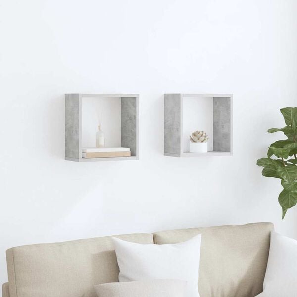 vidaXL Wall Cube Shelves 2 pcs Concrete Grey 30x15x30 cm