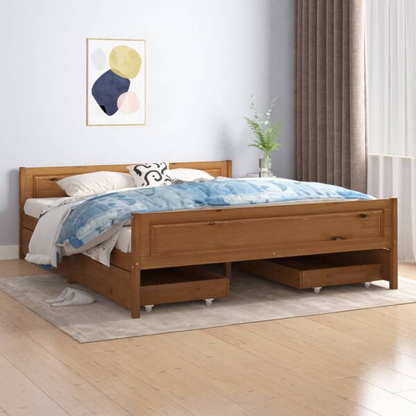 vidaXL Bed Frame without Mattress Honey Brown Solid Wood 160x200 cm (322114+2x321987)