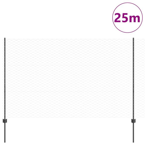 vidaXL Fence with Post Grey 1.5 x 25 m Steel