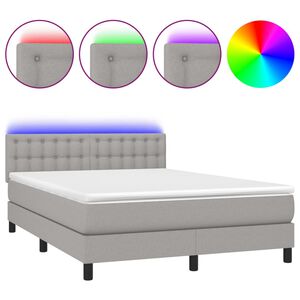 vidaXL Box Spring Bed with Mattress&LED Light Grey 140x190cm Fabric