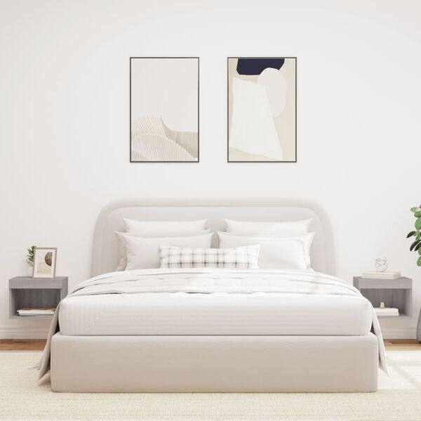 vidaXL Bedside Cabinets with LED Lights Wall-mounted 2 pcs Grey Sonoma