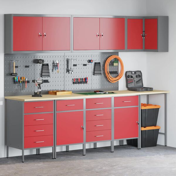 vidaXL Work Cabinet Set with Drawer with Shelf 12 pcs Red and Grey
