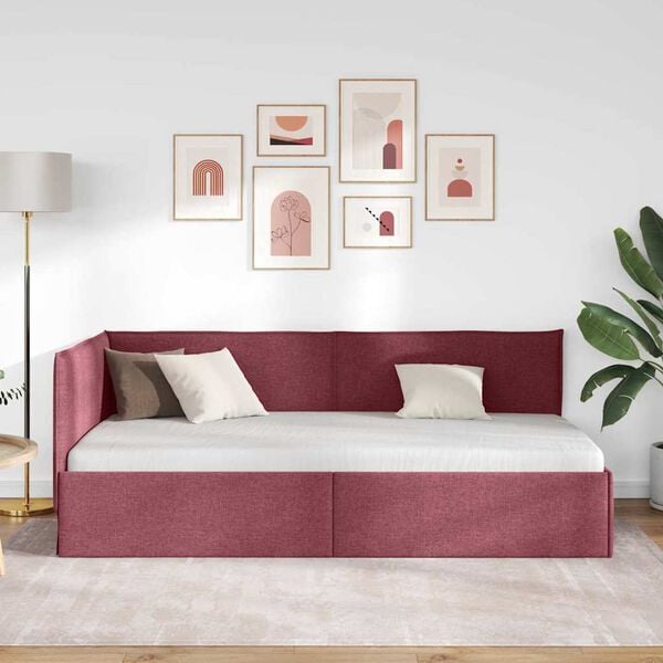 vidaXL Corner Bed Frame with Headboard Wine Red 90 cm x 200 cm Velvet