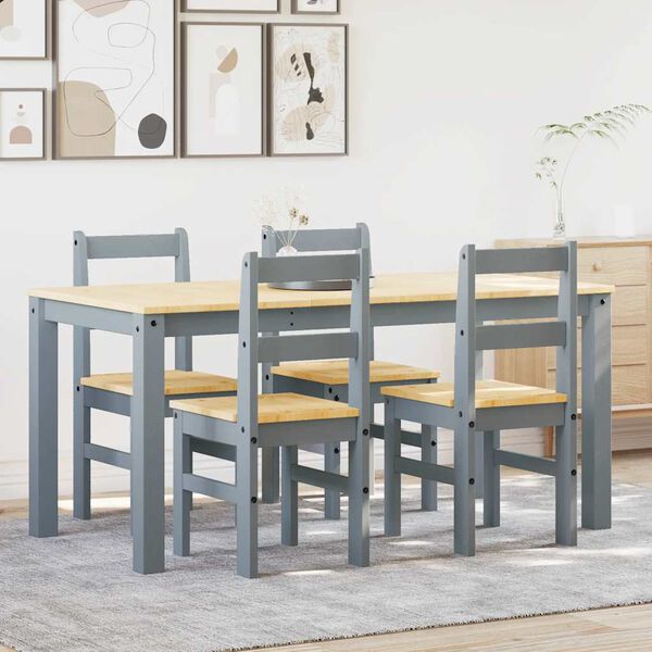 vidaXL 5 Piece Dining Set PANAMA Grey Solid Wood Pine