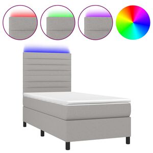 vidaXL Box Spring Bed with Mattress&LED Light Grey 90x200 cm Fabric