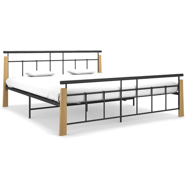 vidaXL Bed Frame without Mattress Metal and Solid Oak Wood 180x200 cm Super King