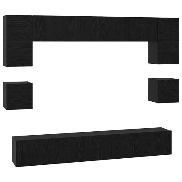 vidaXL TV Cabinet Set Wall-mounted 8 pcs Black Oak Engineered Wood