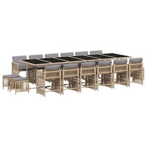 vidaXL 17 Piece Garden Dining Set with Cushions Mix Beige Poly Rattan