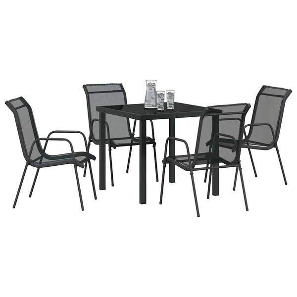 vidaXL Garden Dining Set 5 pcs Black Powder-Coated Steel