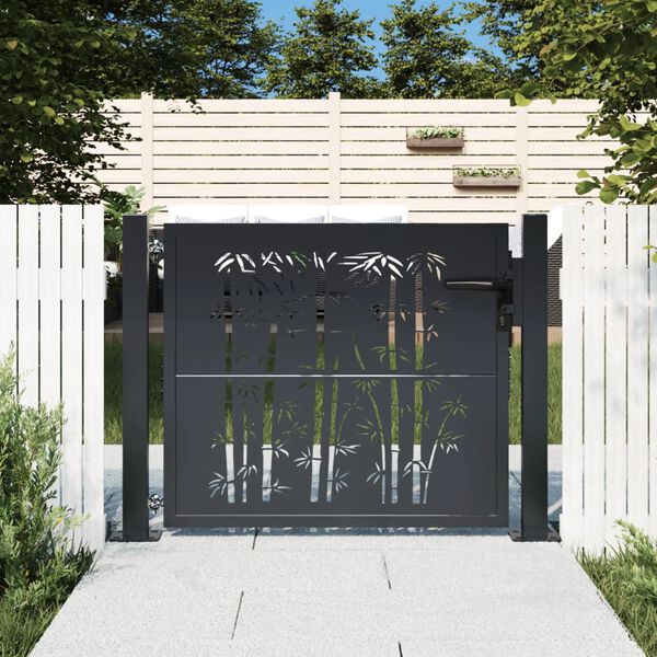 vidaXL Garden Gate Anthracite 100x75 cm Steel Bamboo Design