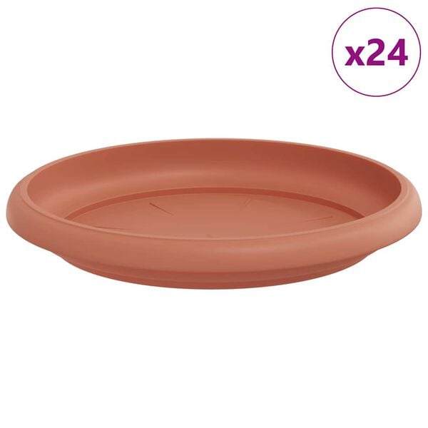 vidaXL Round Flower Tray 24 pcs Brick Red &Oslash; 14 x 2 cm Plastic