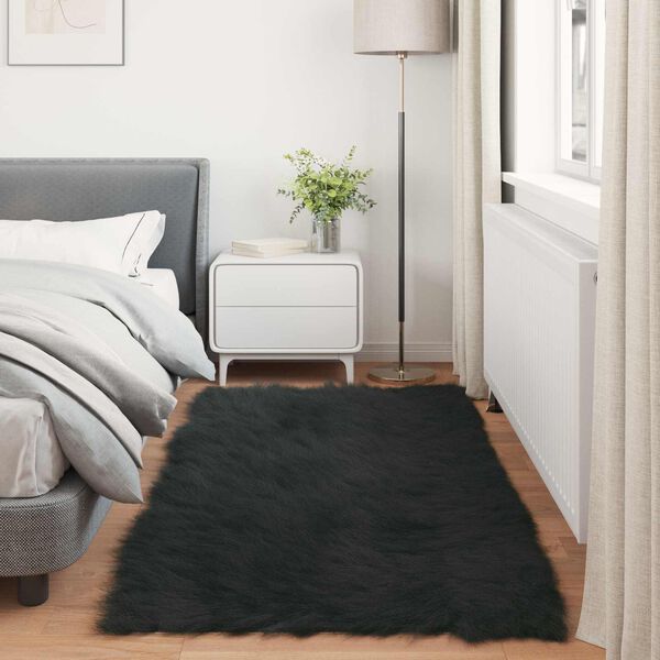 vidaXL Faux Sheepskin Rug Tafalla Black 80 x 200 cm Polyester