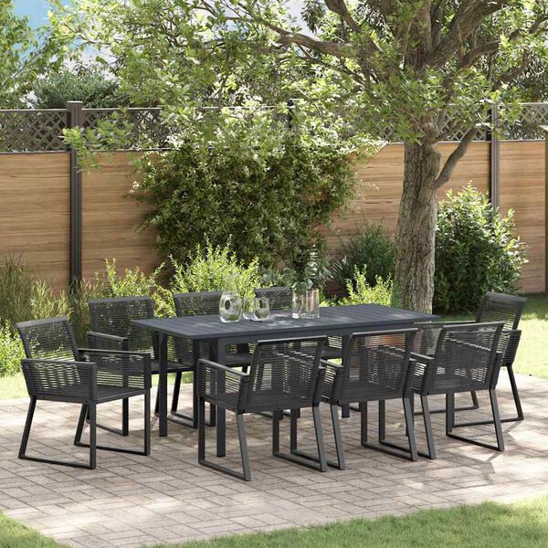 vidaXL Garden Dining Set 9 pcs Black Poly Rattan
