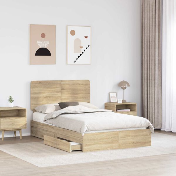 vidaXL Storage Bed with Drawer Sonoma Oak 120 x 200 cm Engineered Wood