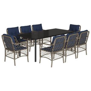 vidaXL 9 Piece Garden Dining Set with Cushions Grey Poly Rattan