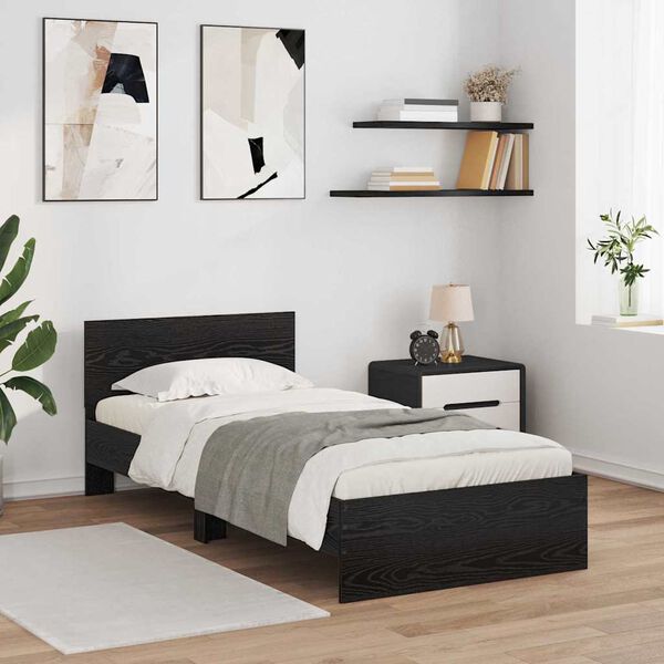 vidaXL Bed Frame with Headboard Black Oak 90 x 190 cm Engineered Wood