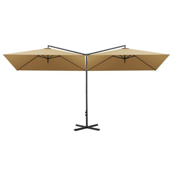vidaXL Double Garden Parasol with Steel Pole Taupe 600x300 cm