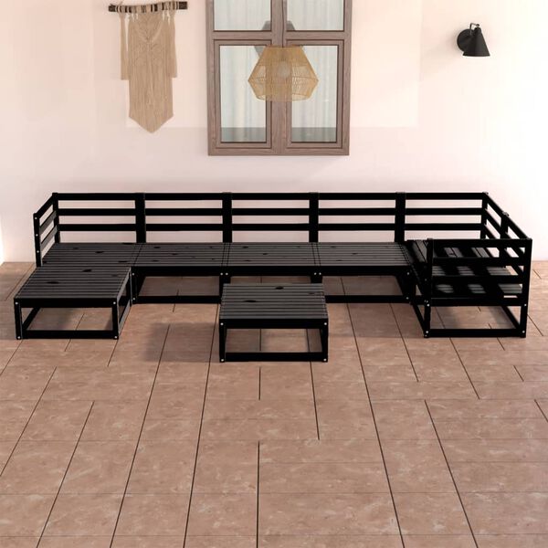 vidaXL 8 Piece Garden Lounge Set Black Solid Pinewood