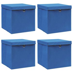vidaXL Storage Boxes with Lids 4 pcs Blue 32x32x32 cm Fabric